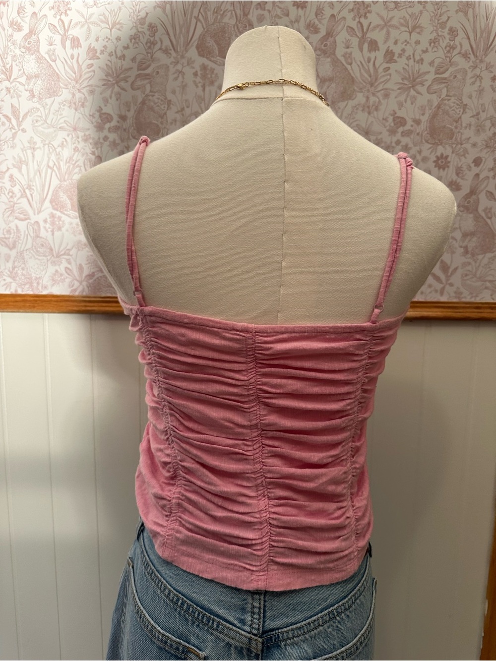 Free People Ruched Pink Spaghetti Strap Crop Top - Picture 6 of 7